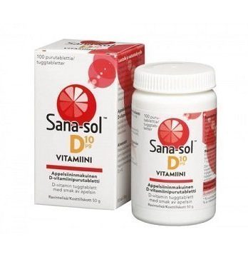 -25% Sana-sol D-vitamiini 10µg appelsiini 100kpl Päiväys 05/2016
