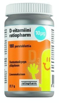 D-vitamiini ratiopharm 10 µg 180 tablettia