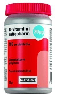 D-vitamiini ratiopharm 30 µg 180 tablettia