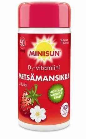 Minisun Metsämansikka D3-vitamiini 50 µg 200 purutablettia